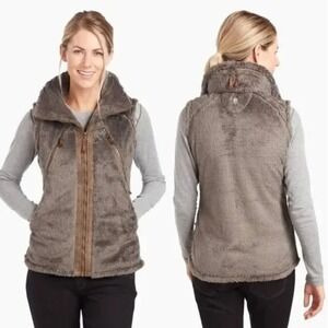 Kuhl Womens Flight Vest Womens Size M Breen Fleece Full Zip Hidden Hood Outdoor